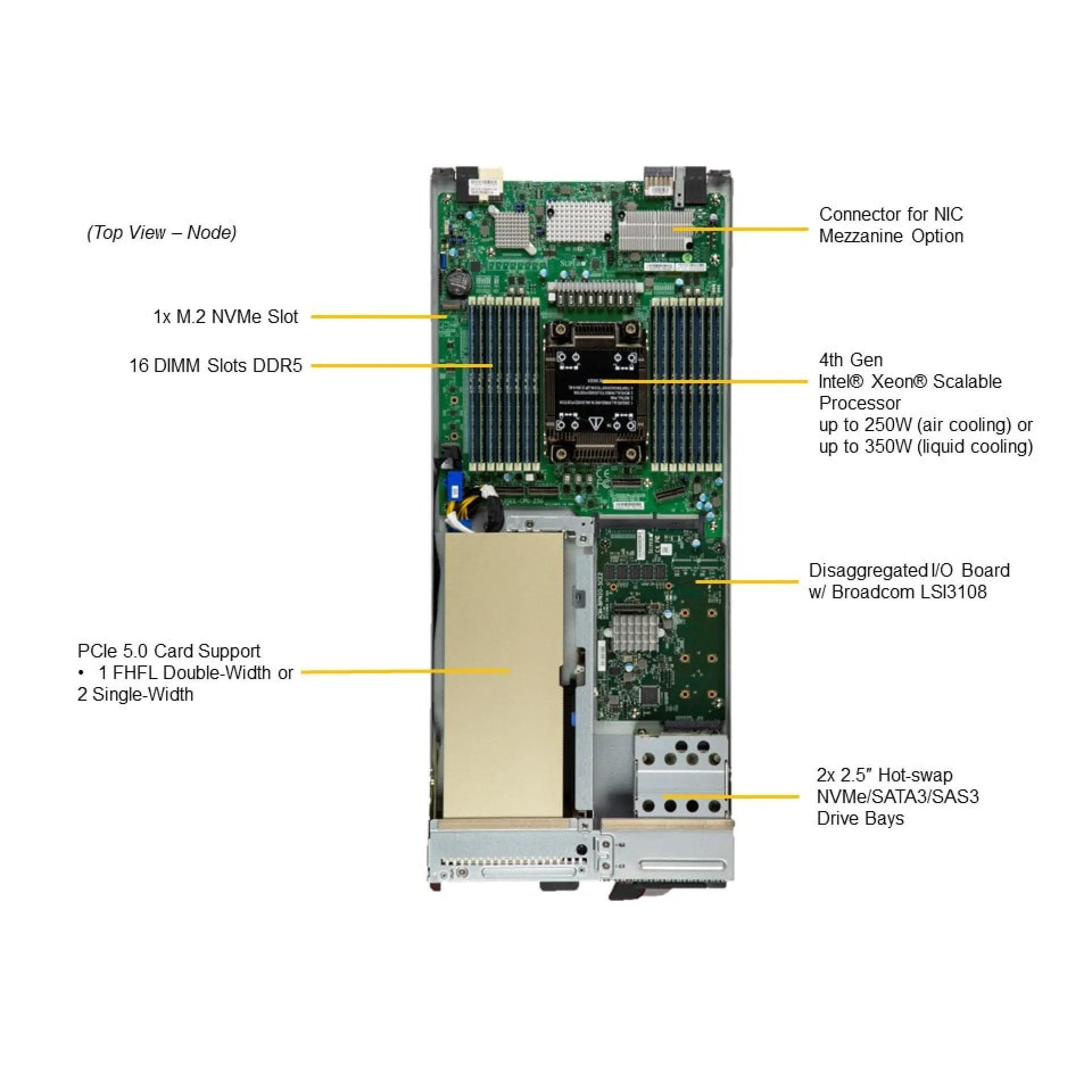 SBI-611E-1C2N Supermicro top view Supermicro SBI-611E-1C2N top view