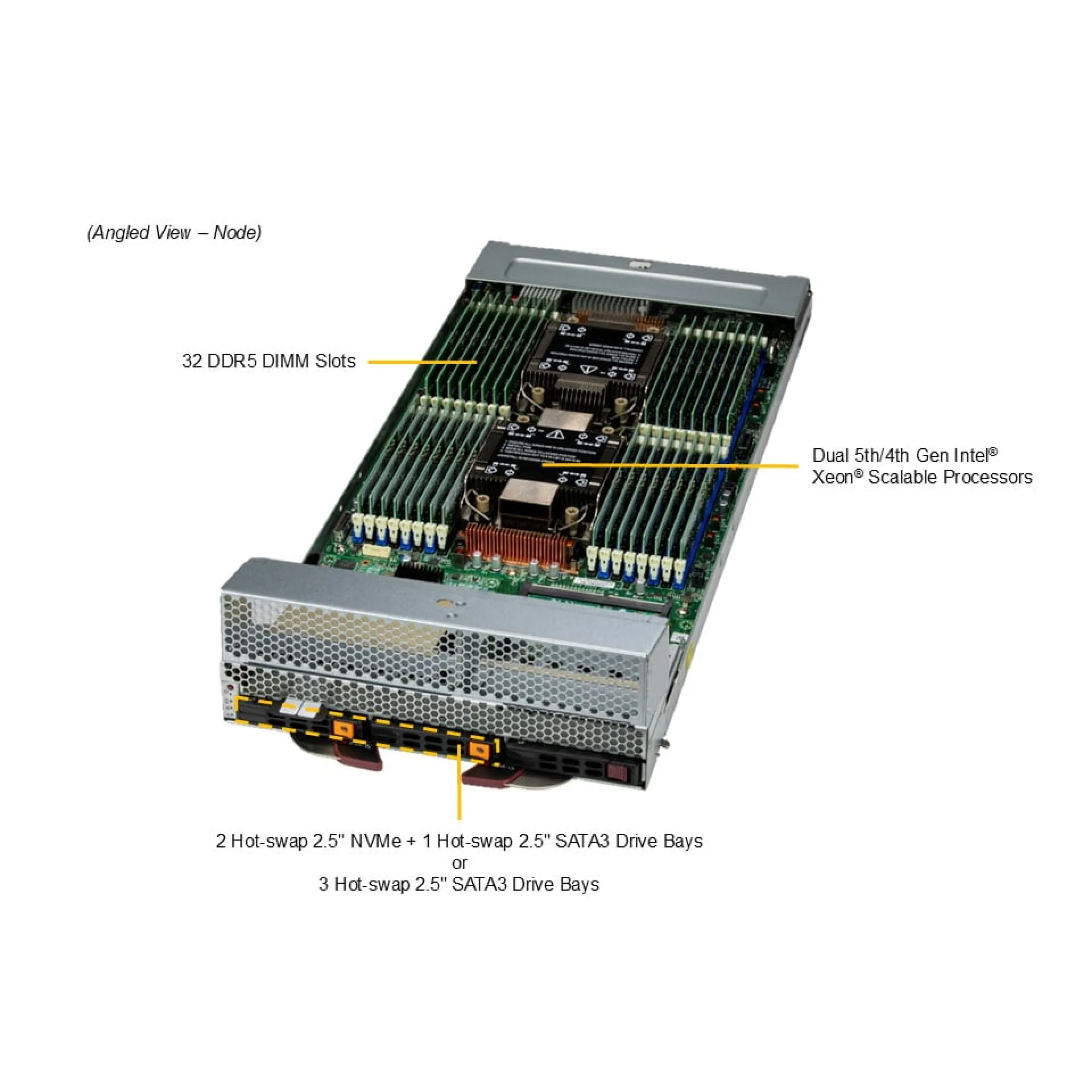 SBI-621E-5T3N | Supermicro Dual Xeon CPU Max Xeon Scalable 4th Gen Xeon Scalable 5th Gen 3U Blade Server