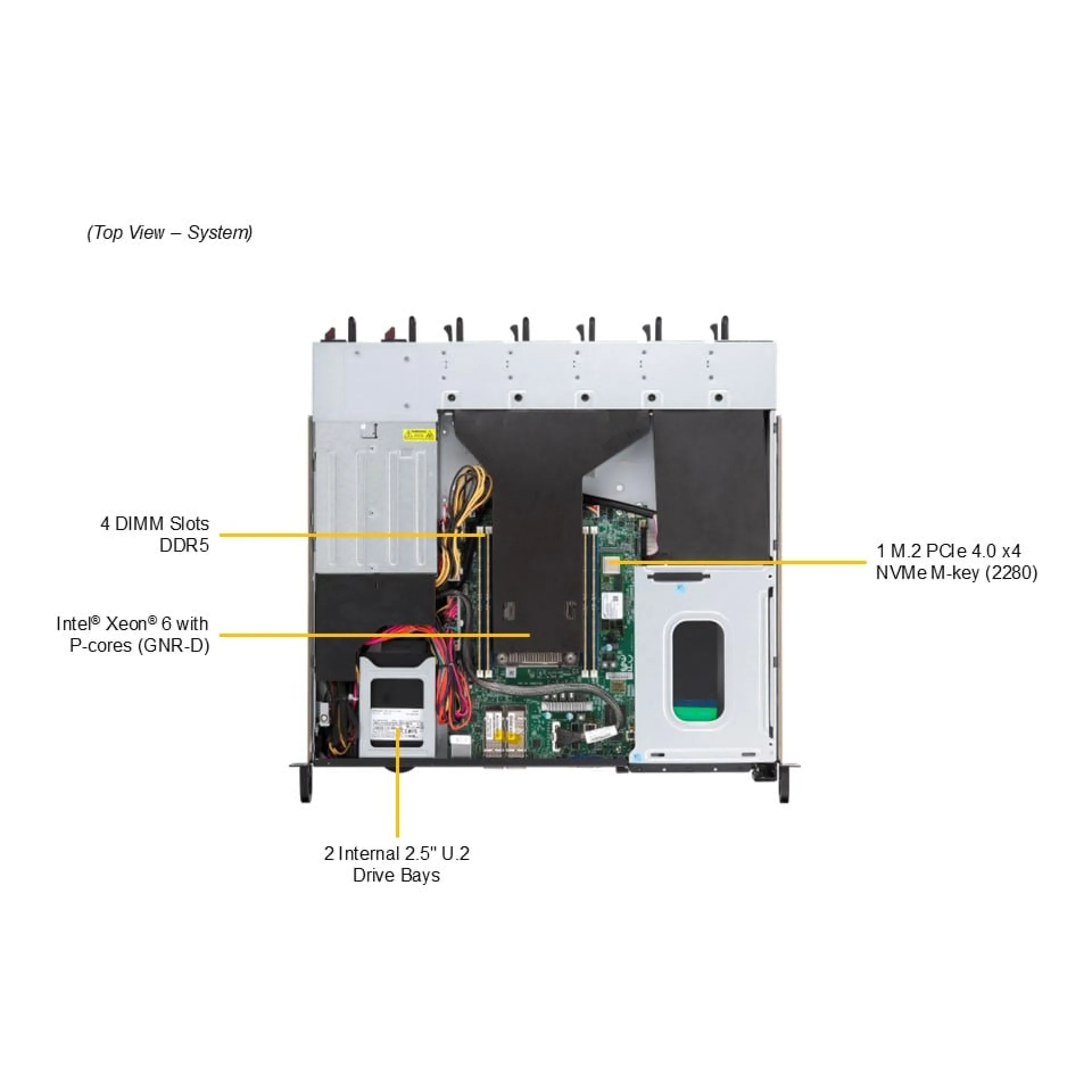 SYS-112D-36C-FN3P Supermicro top view Supermicro SYS-112D-36C-FN3P top view