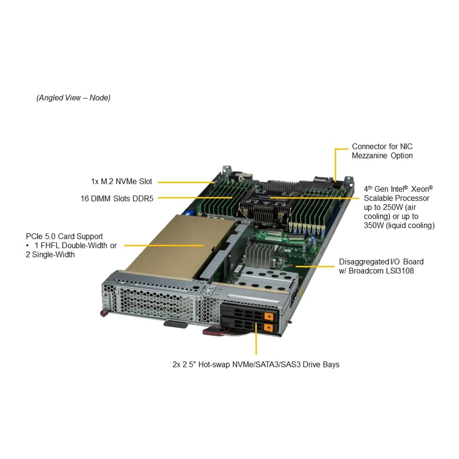 SBI-611E-1C2N | Supermicro Single Xeon Scalable 4th Gen Xeon Scalable 5th Gen 6U Blade Server