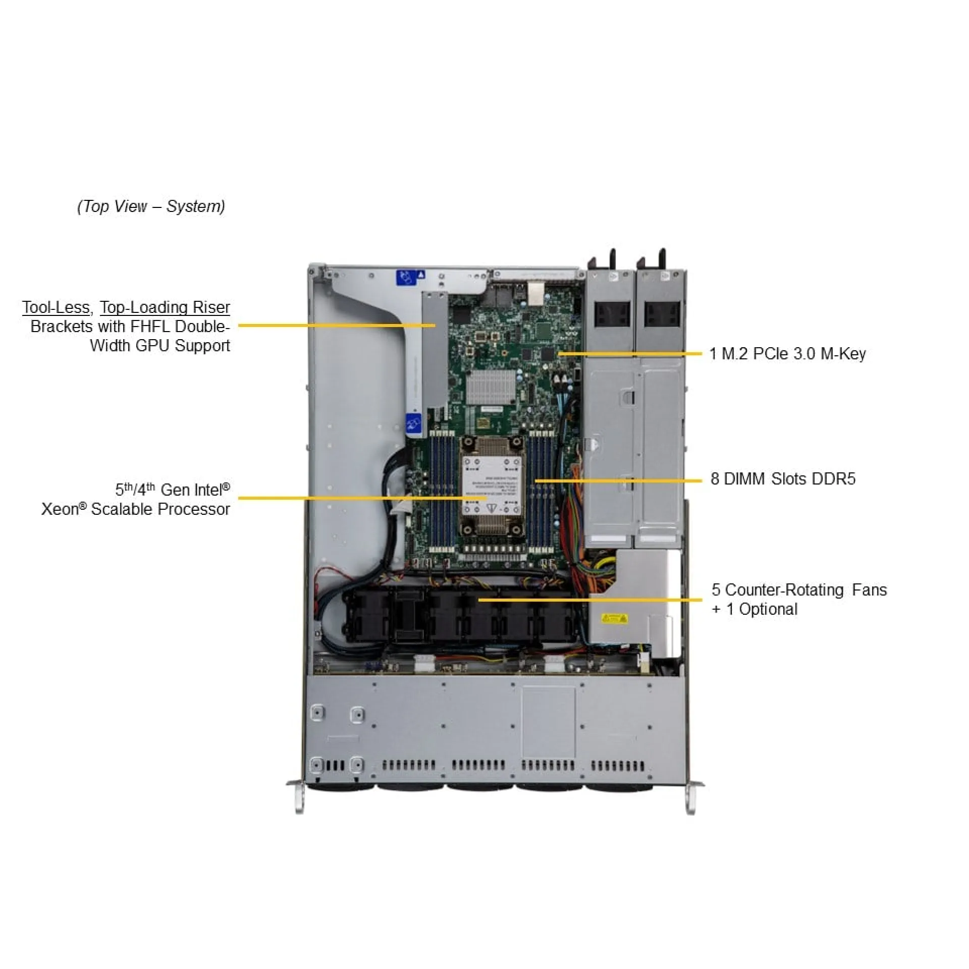 SYS-111E-WR Supermicro top view Supermicro SYS-111E-WR top view