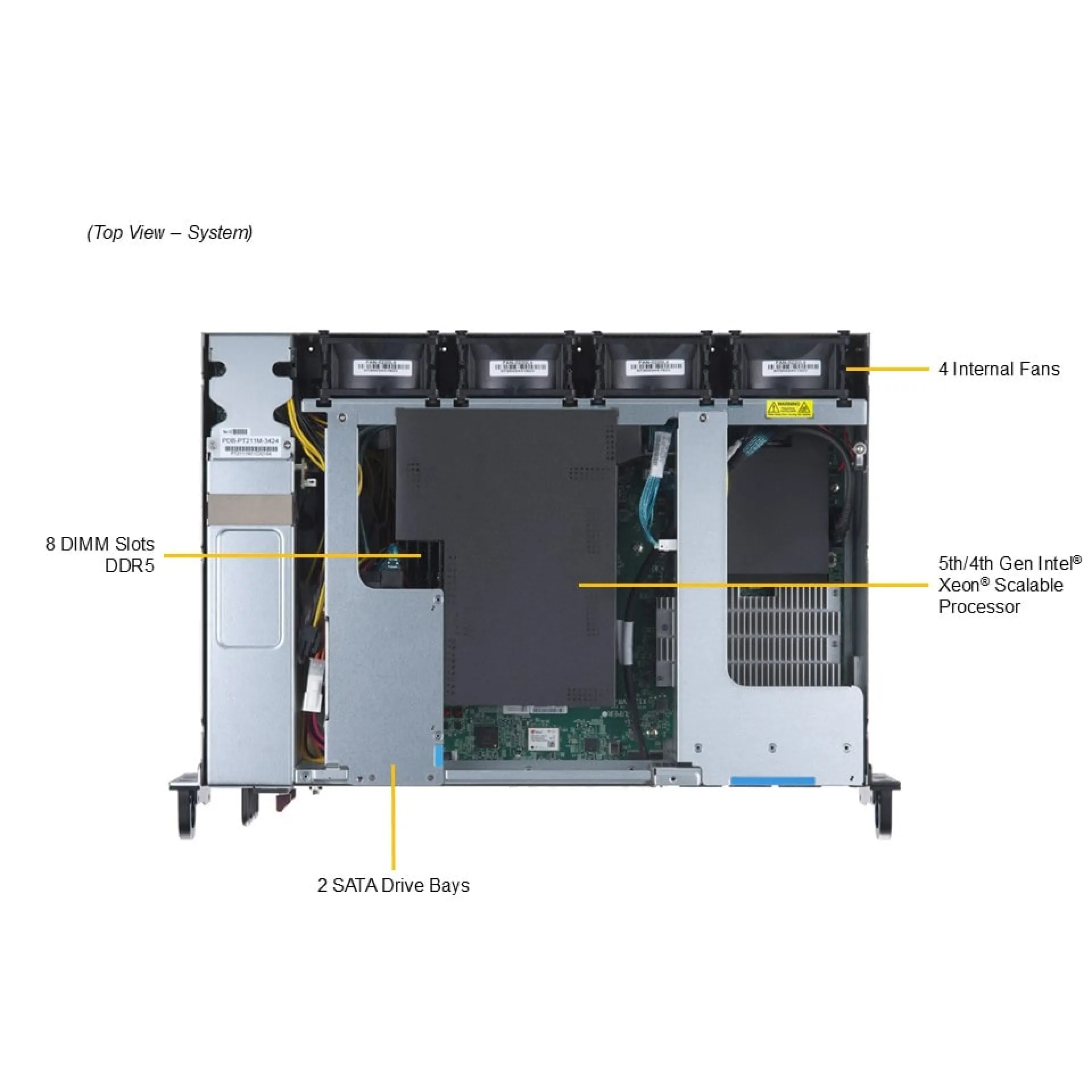 SYS-211E-FRDN13P Supermicro top view Supermicro SYS-211E-FRDN13P top view