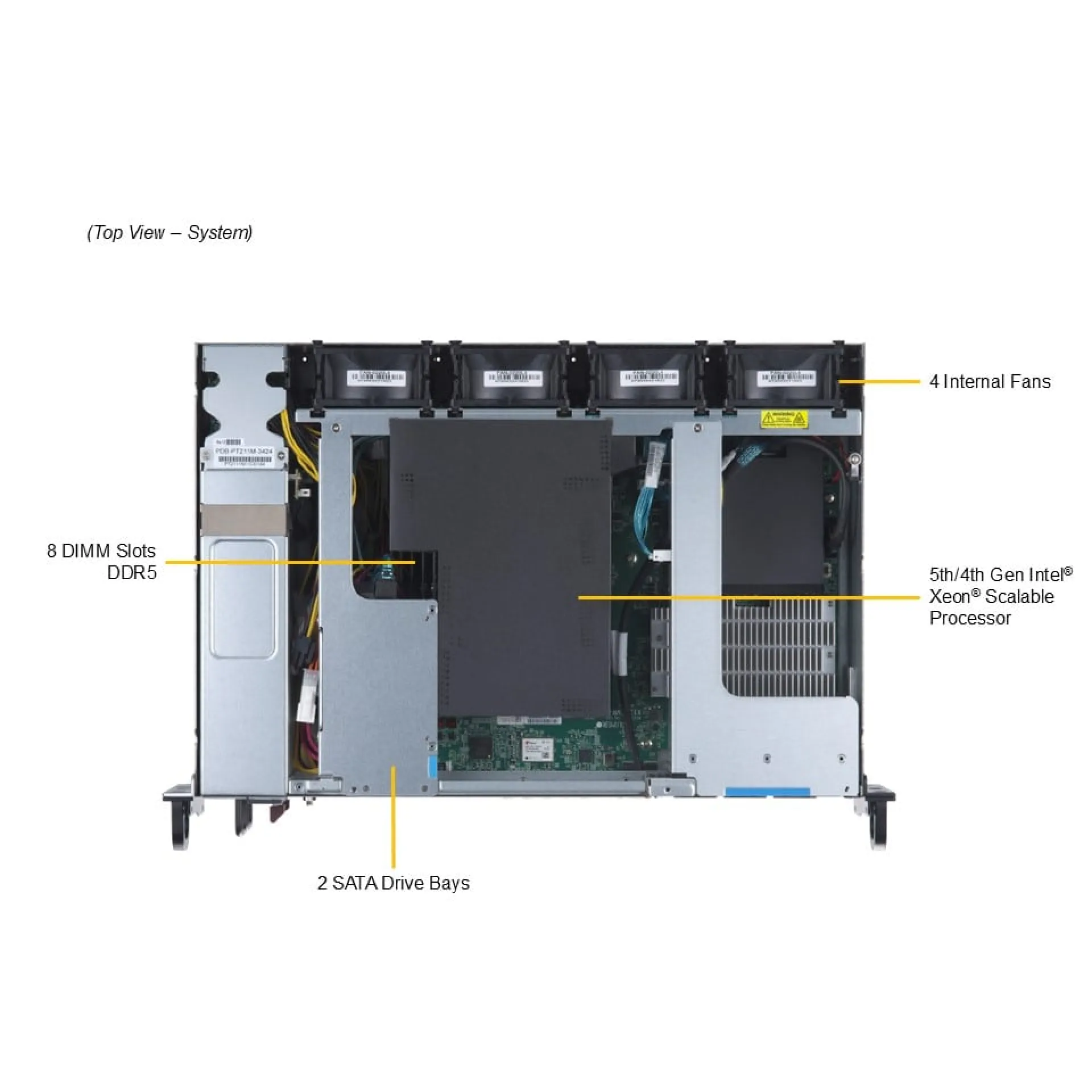 SYS-211E-FRN13P Supermicro top view Supermicro SYS-211E-FRN13P top view