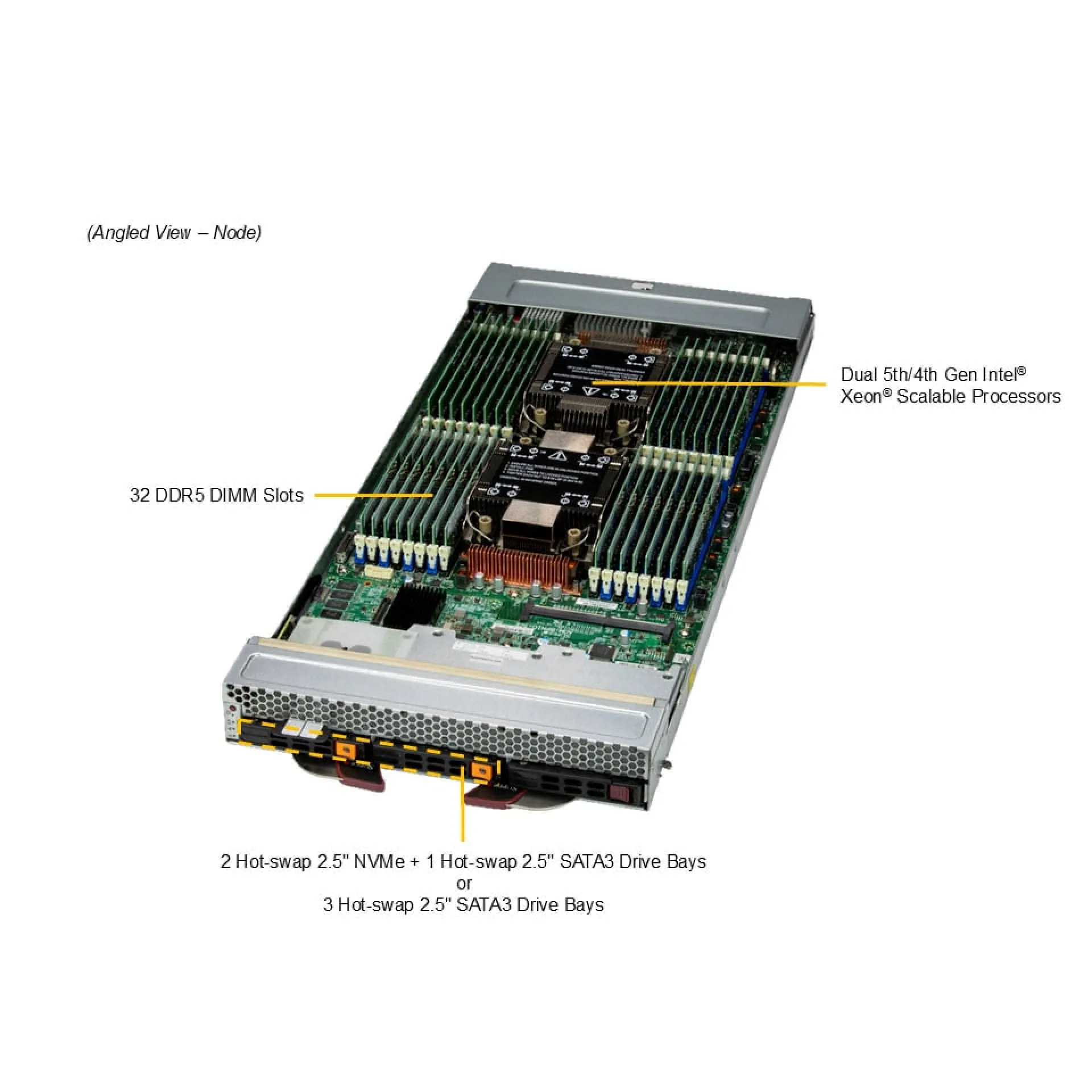 SBI-621E-1T3N | Supermicro Dual Xeon CPU Max Xeon Scalable 4th Gen Xeon Scalable 5th Gen 6U Blade Server