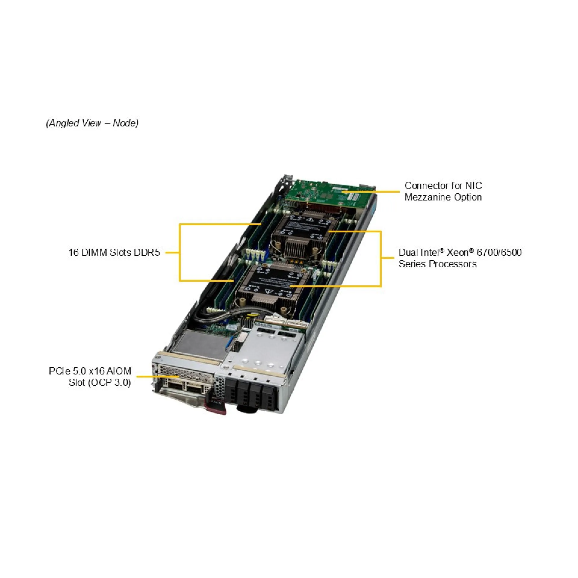 SBI-422B-1NE14 | Supermicro Dual Xeon 6500 w/ P-cores Xeon 6700 w/ P-cores 1U Blade Server